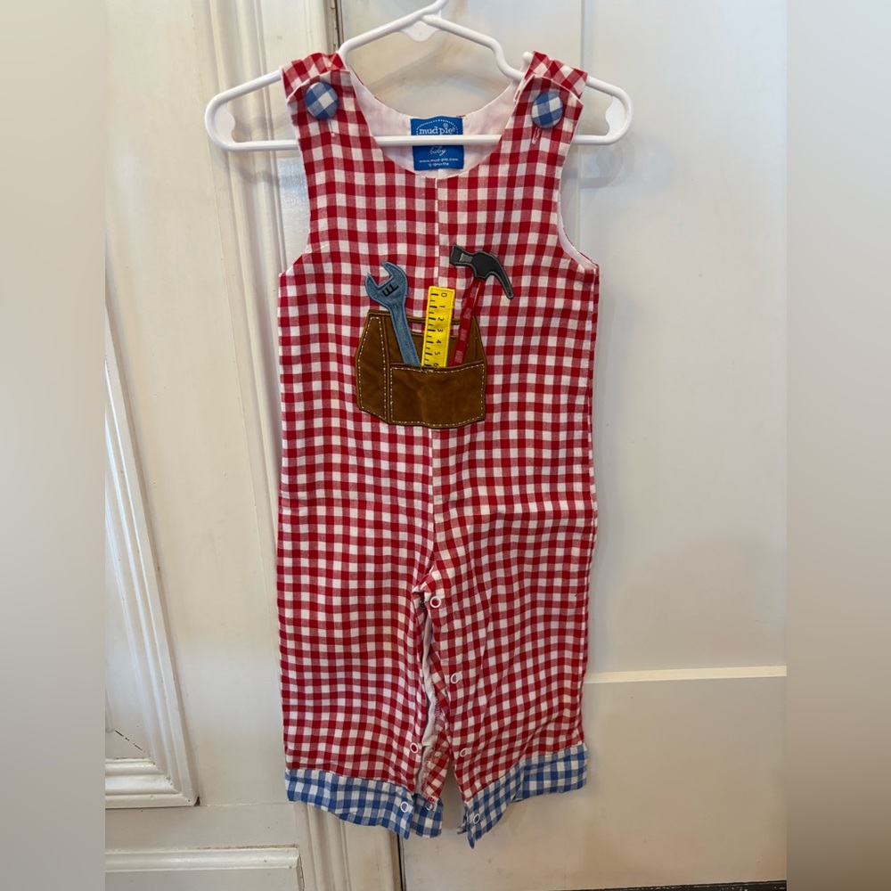 Mud Pie Red and Blue Checkered Kids Overalls